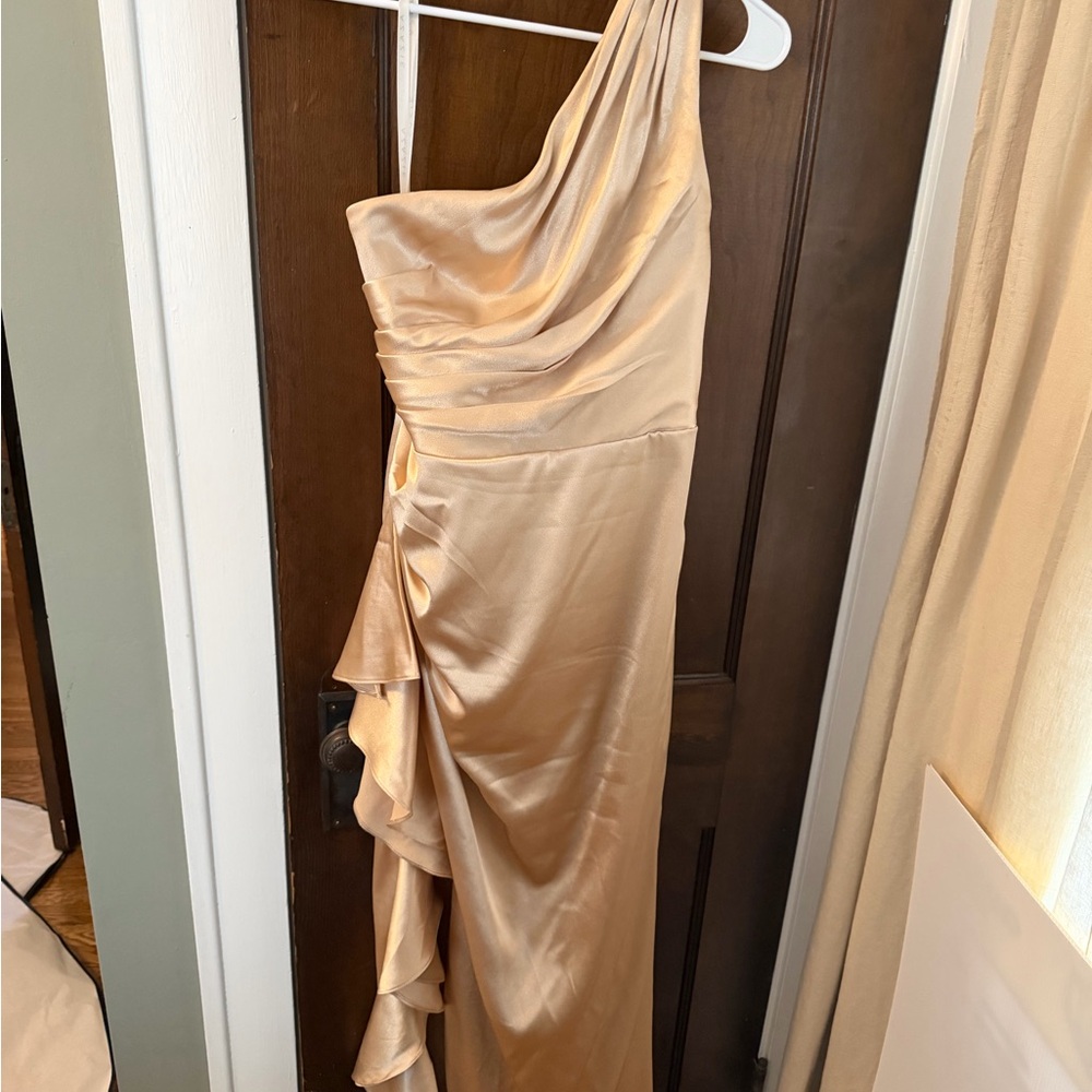 Azazie One-Shoulder Gold Dress